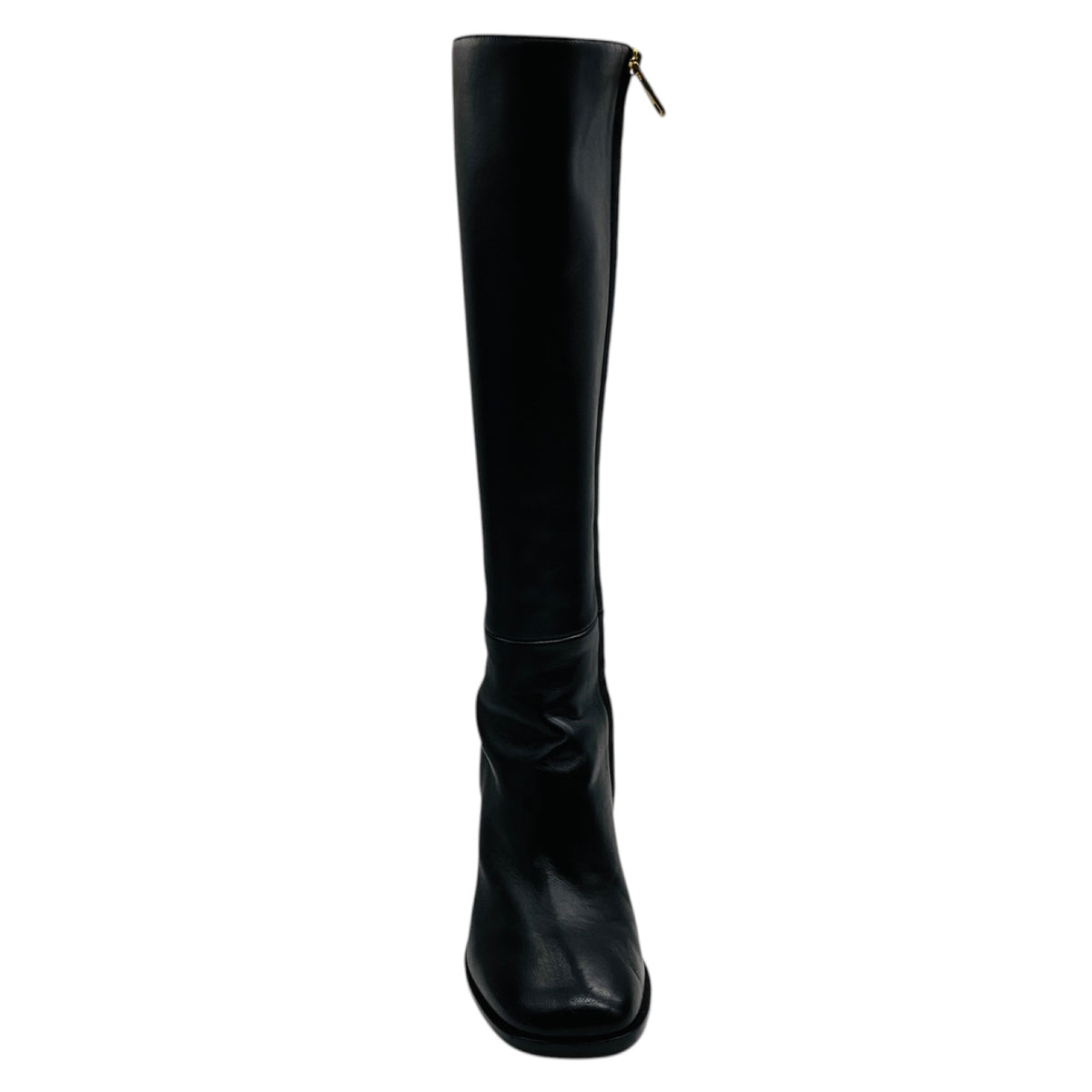 Chloe Black Tall Leather Boots with Gold Heel