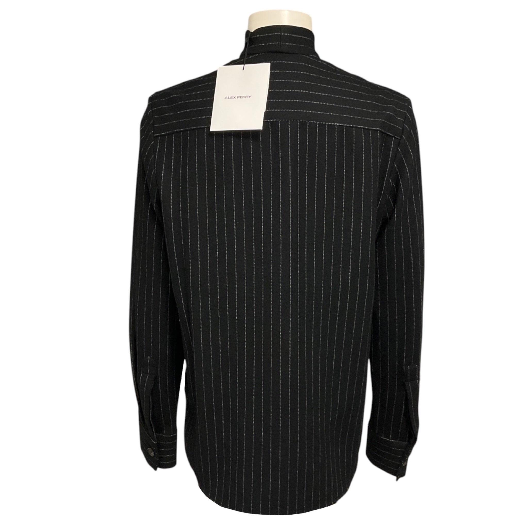 Alex Perry Black Wool Pinstripe Tie Shirt