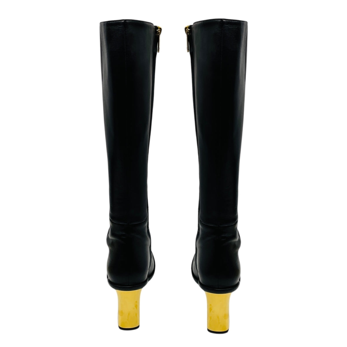 Chloe Black Tall Leather Boots with Gold Heel