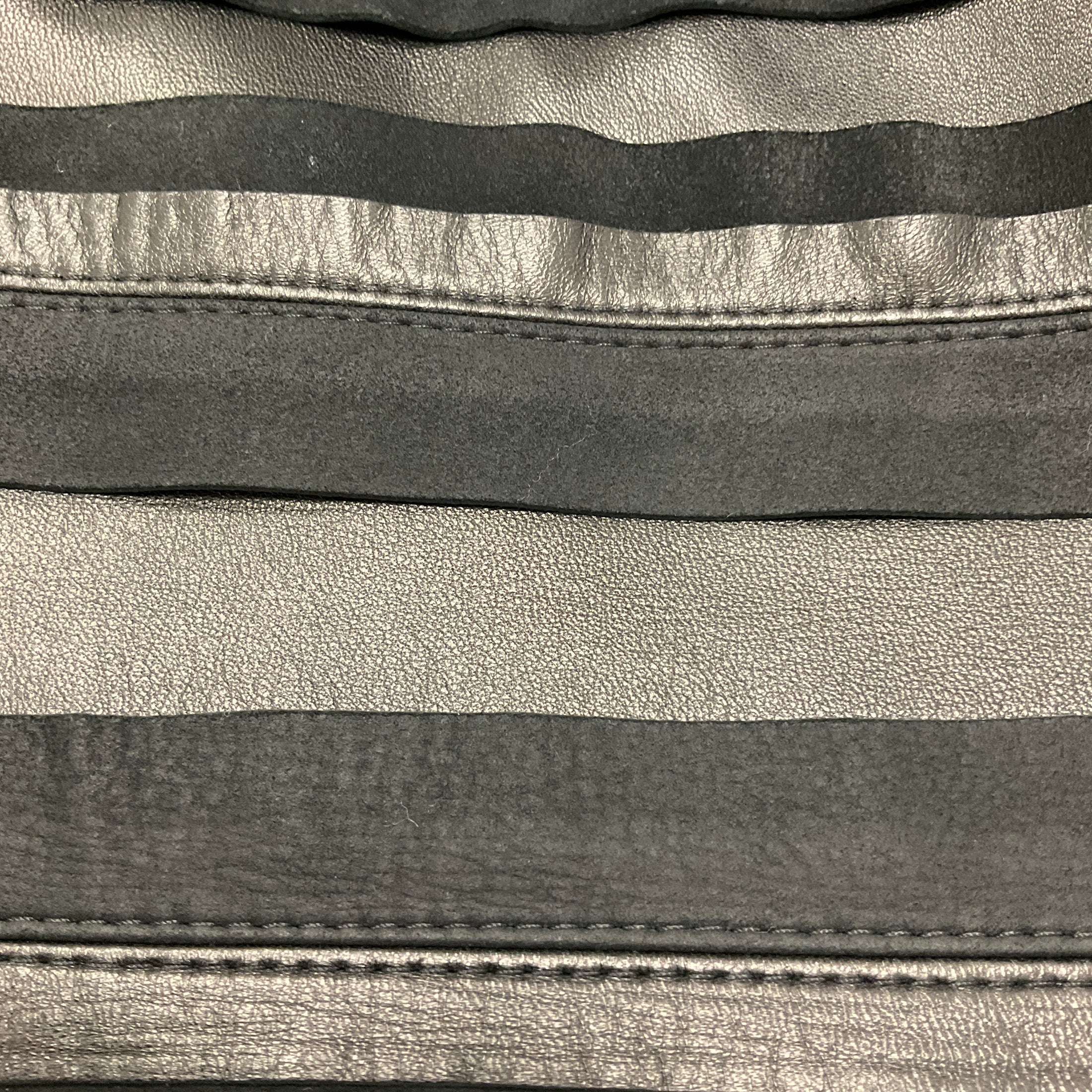 Oscar de la Renta Black Banded Leather and Suede Leather Skirt