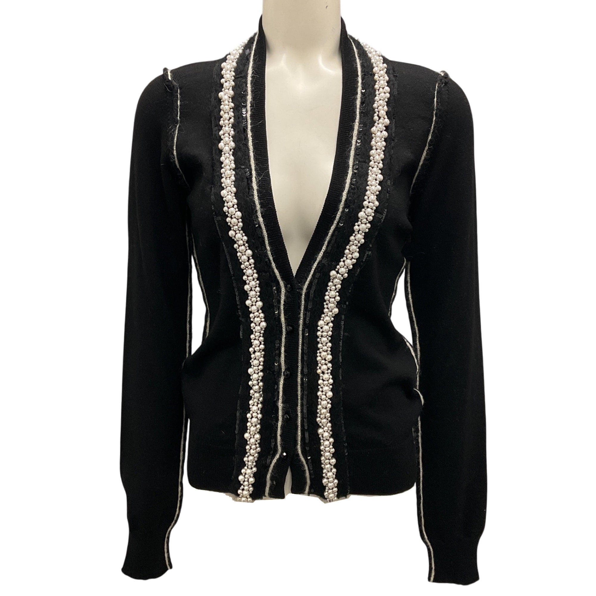 Dolce & Gabbana Black Pearl Embellished Knit Cardigan Sweater