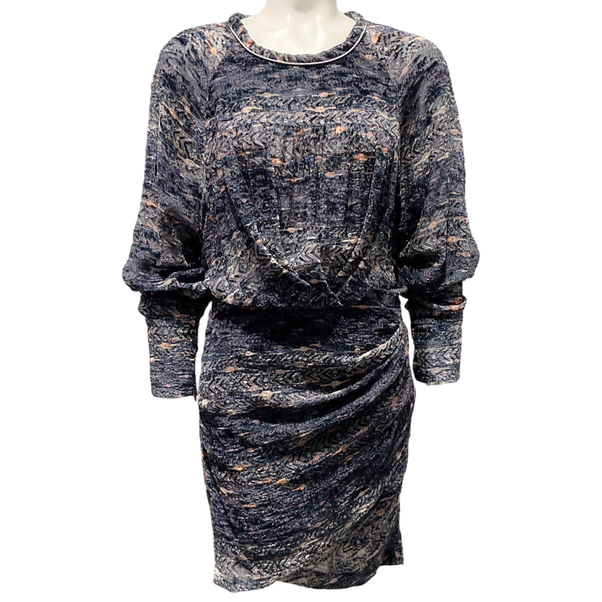 Isabel Marant Navy Blue Multi Ellos Burnout Velvet Dress
