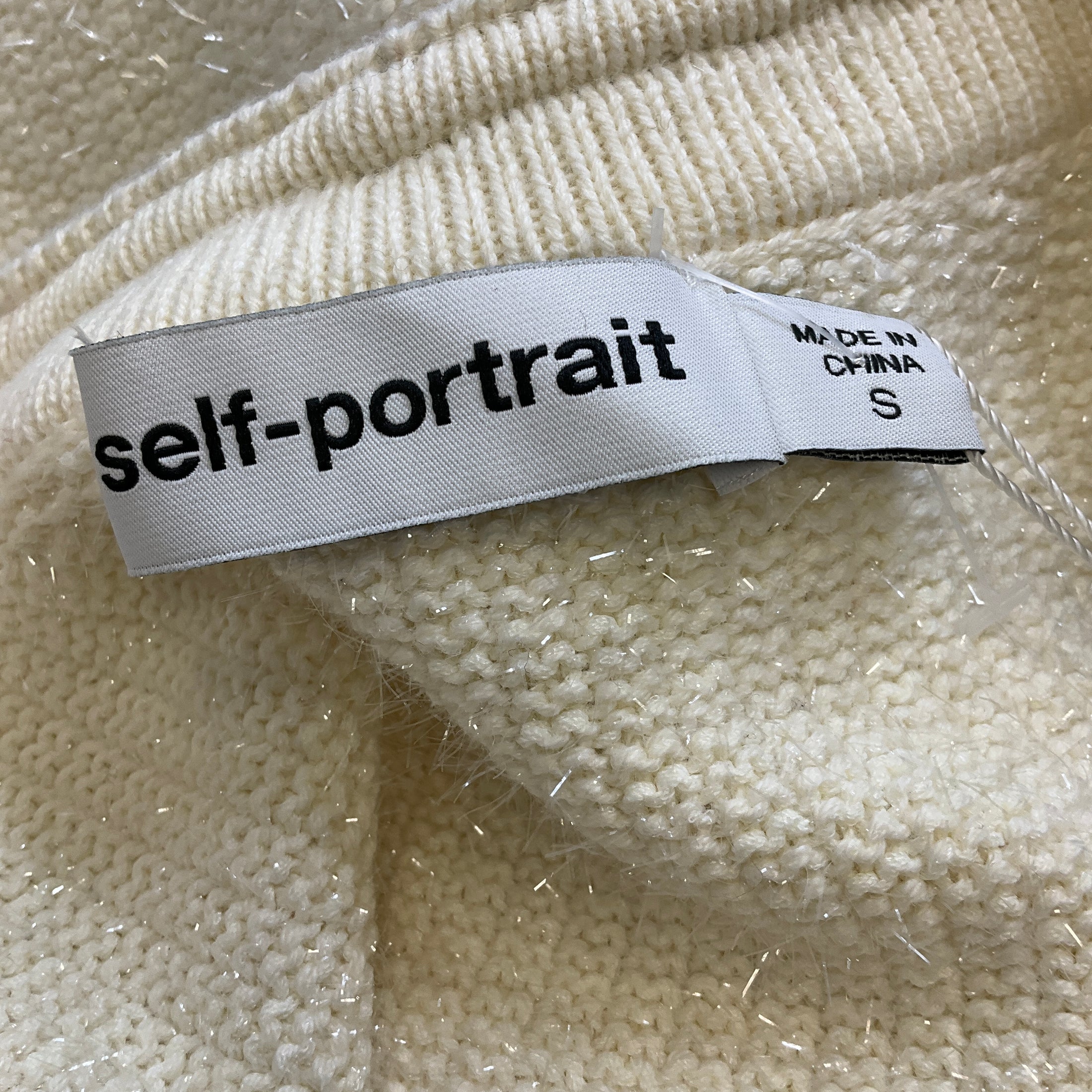 Self-Portrait Ivory 2021 Metallic Knit Cardigan