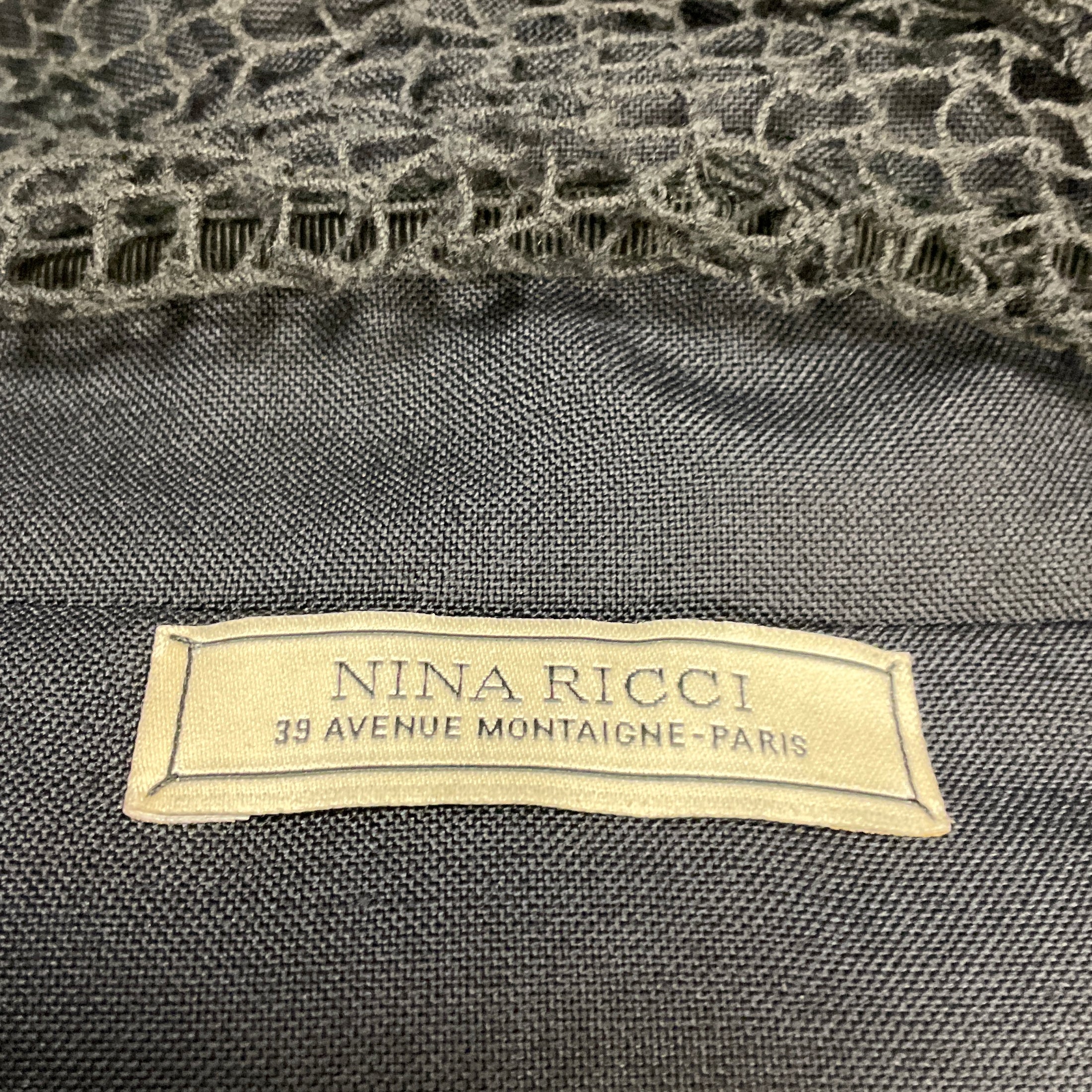 Nina Ricci Navy Blue Lace Trimmed One Button Blazer Jacket