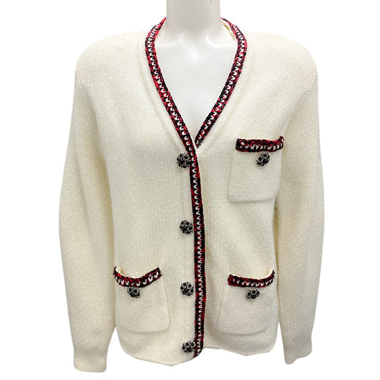 Self-Portrait Ivory 2021 Metallic Knit Cardigan