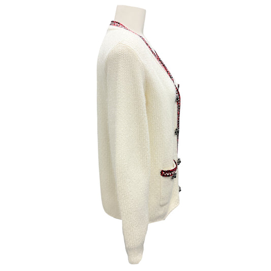 Self-Portrait Ivory 2021 Metallic Knit Cardigan