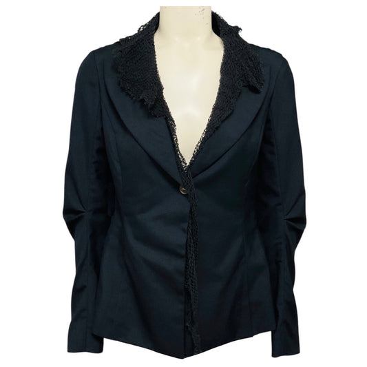 Nina Ricci Navy Blue Lace Trimmed One Button Blazer Jacket