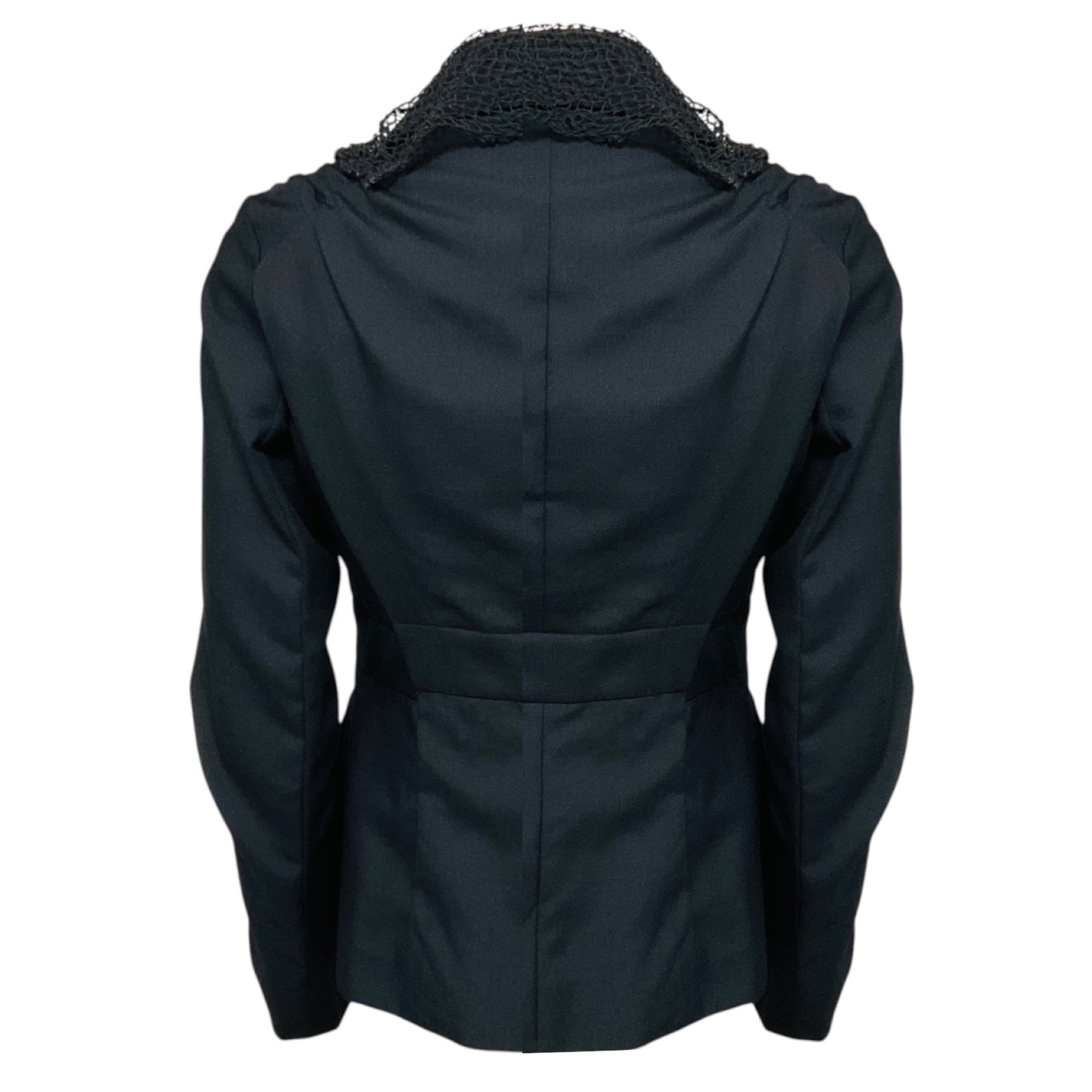 Nina Ricci Navy Blue Lace Trimmed One Button Blazer Jacket