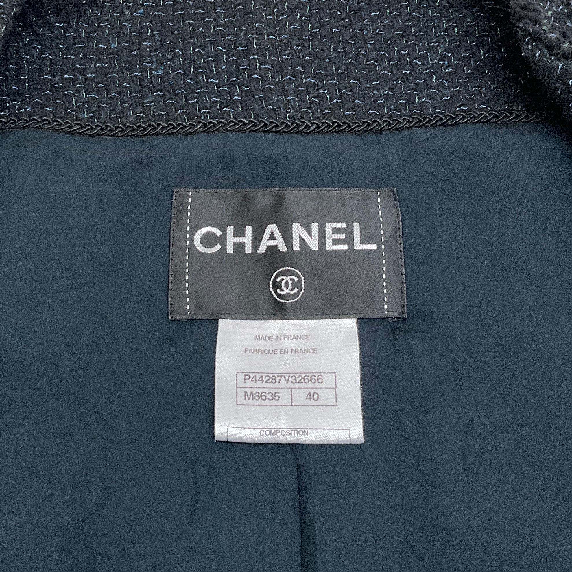 Chanel Blue / Black Tweed Zip Jacket