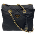 Load image into Gallery viewer, Prada Black Re-Nylon Impuntu Quilted Re-Edition 1995 Chaine Small Tote Bag
