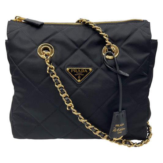 Prada Black Re-Nylon Impuntu Quilted Re-Edition 1995 Chaine Small Tote Bag