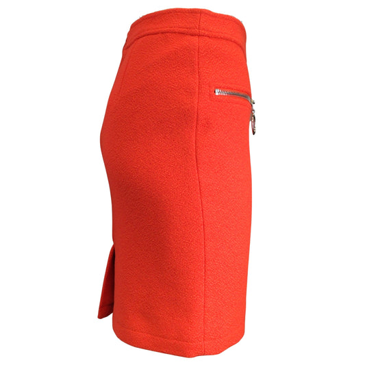 Moschino Couture Neon Orange / Silver Zipper Detail Wool Tweed Skirt