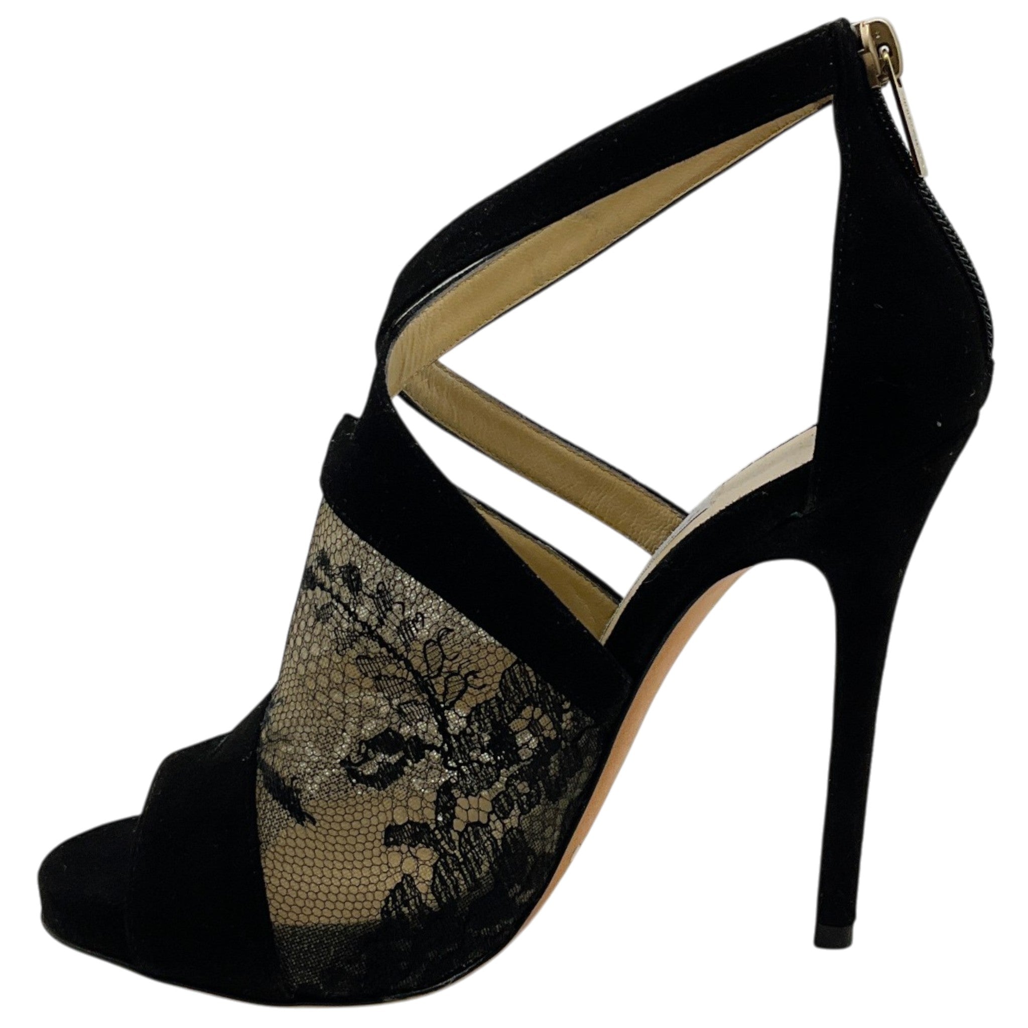 Jimmy Choo Black Suede Vantage Sandals with Lace Insets