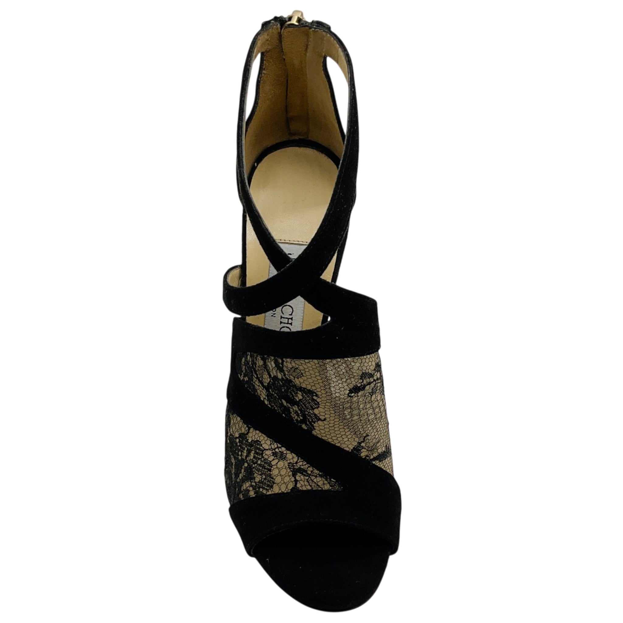 Jimmy Choo Black Suede Vantage Sandals with Lace Insets