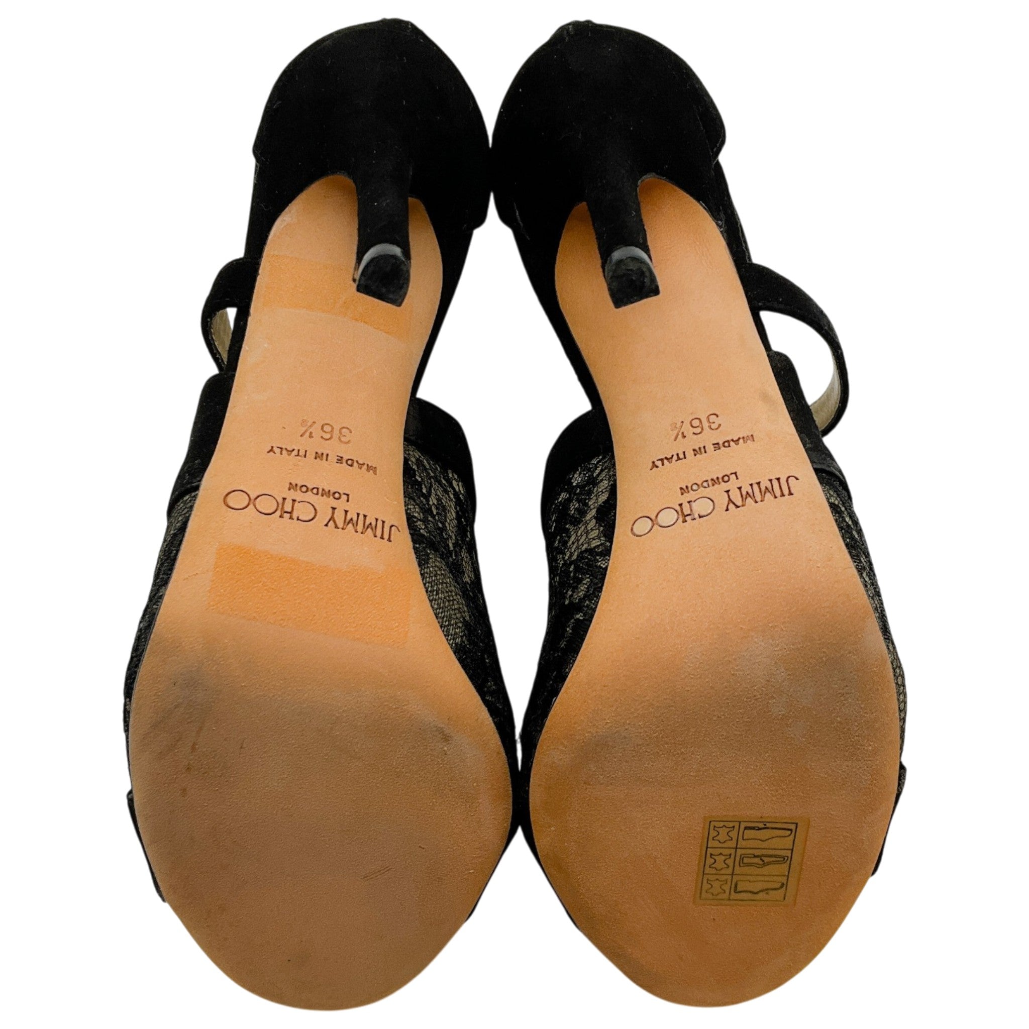 Jimmy Choo Black Suede Vantage Sandals with Lace Insets