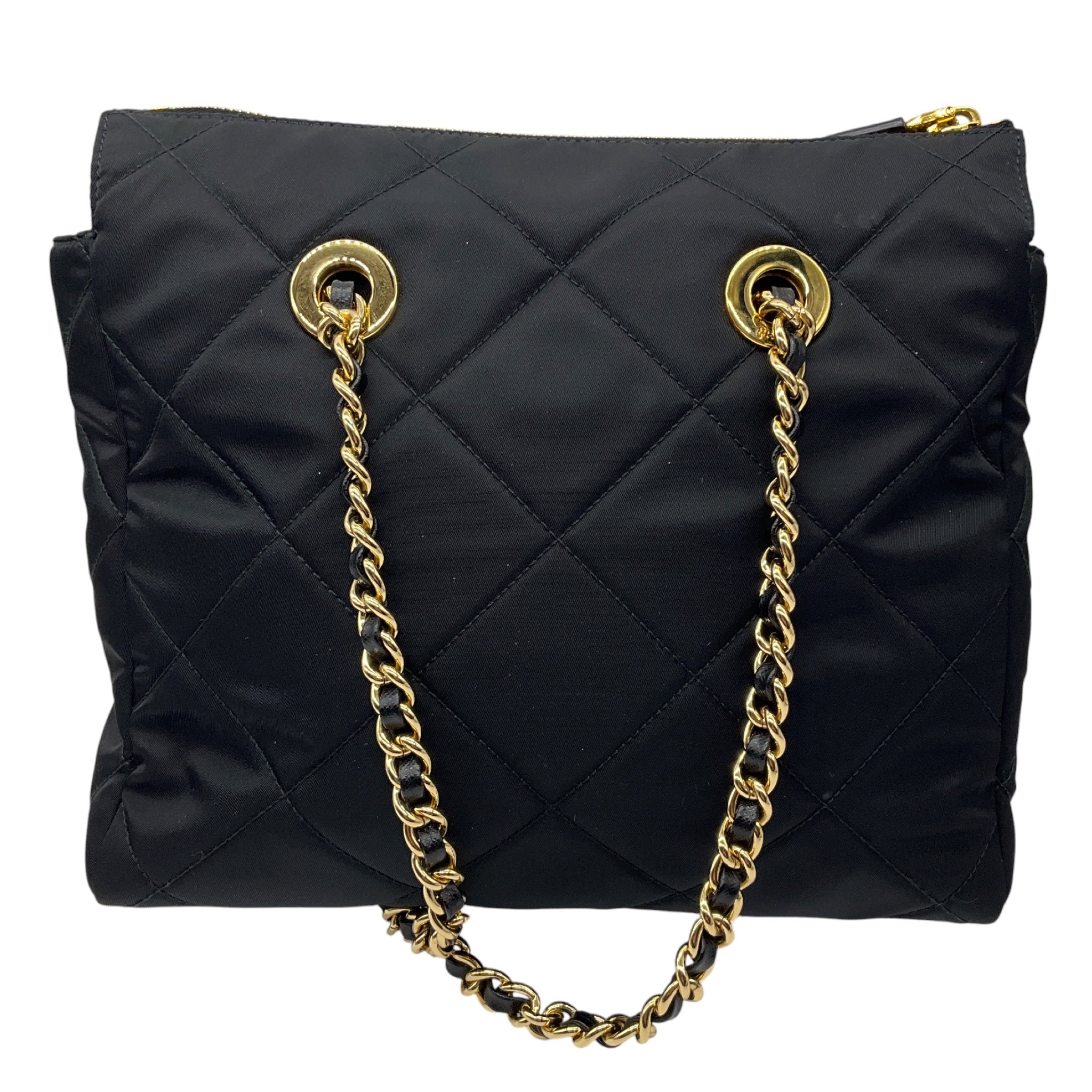 Prada Black Re-Nylon Impuntu Quilted Re-Edition 1995 Chaine Small Tote Bag