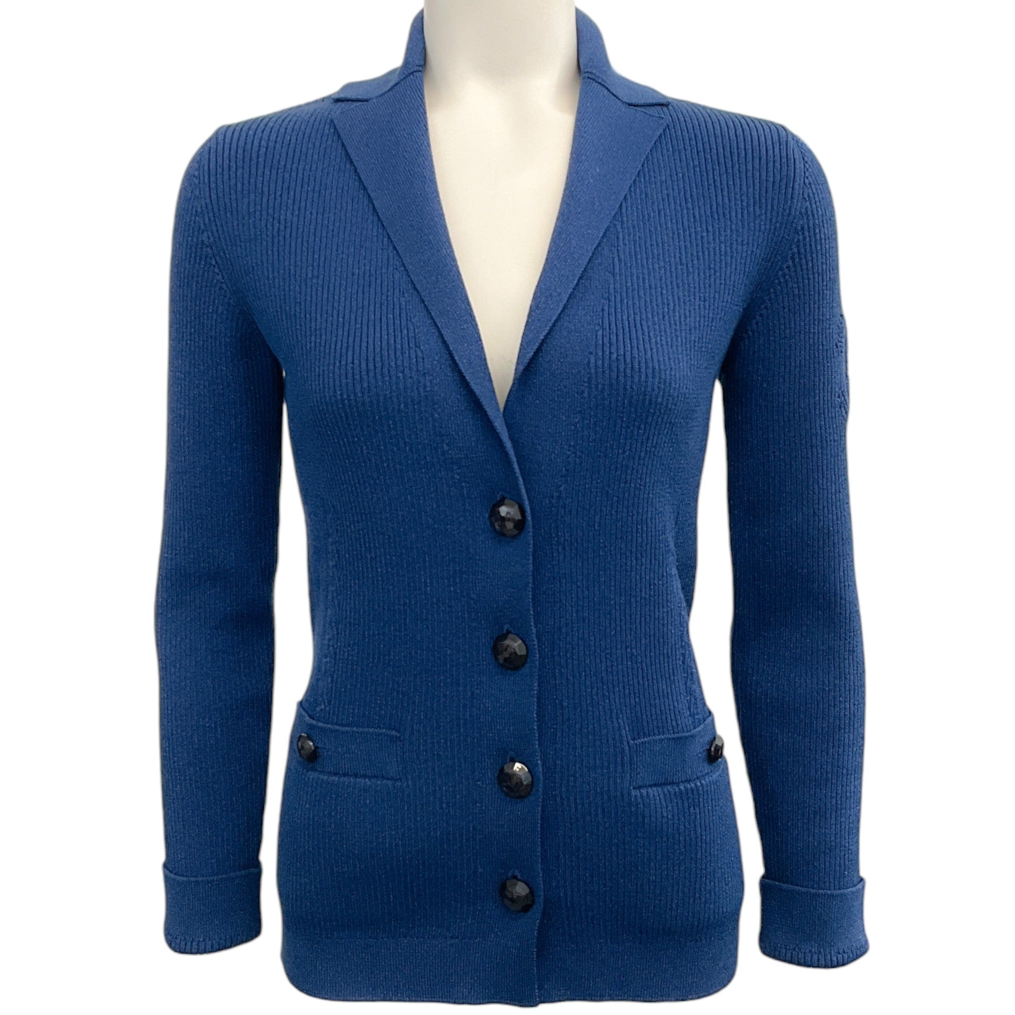 Chanel Cobalt Blue Ribbed Cardigan Sweater
