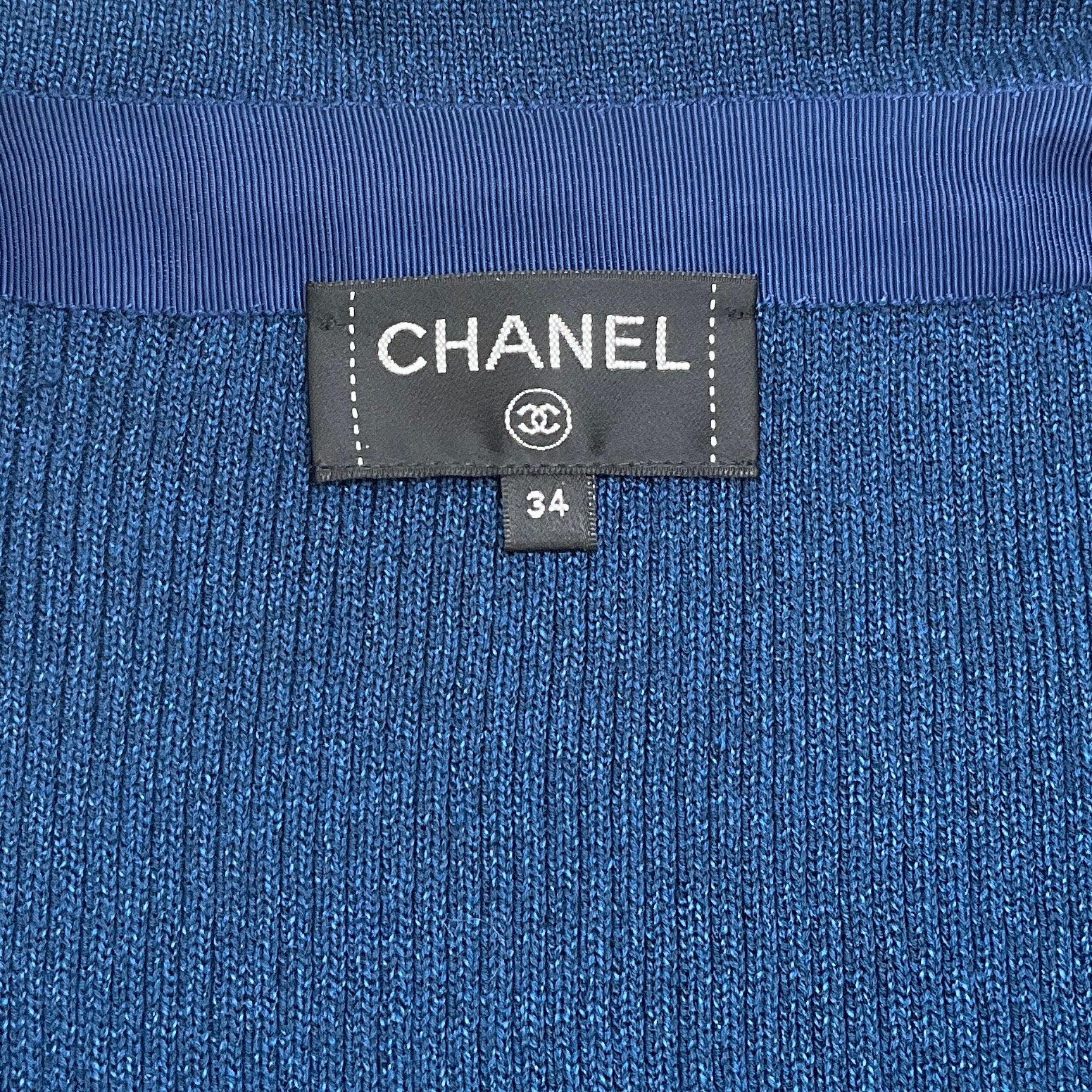 Chanel Cobalt Blue Ribbed Cardigan Sweater