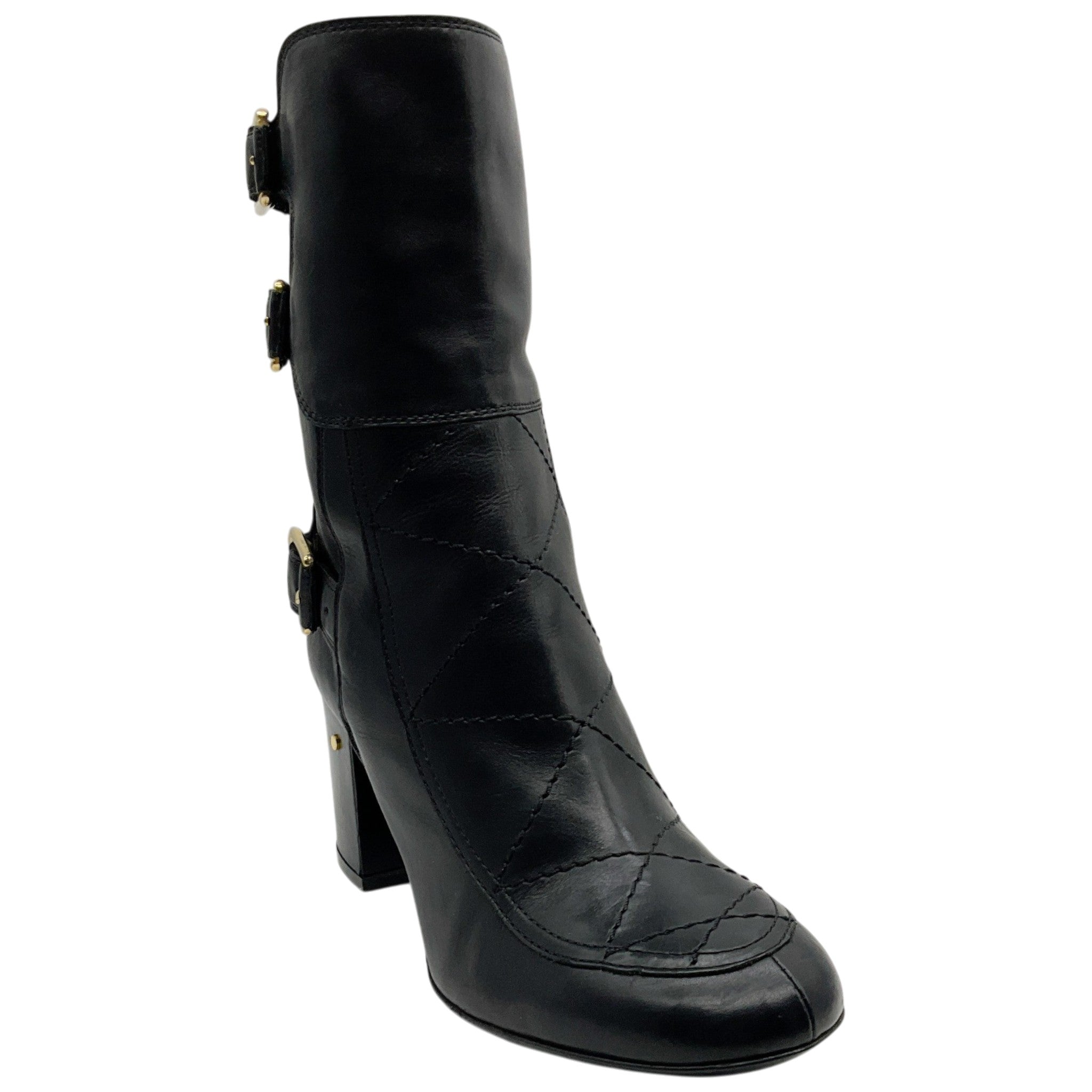 Laurence Dacade Black Quilted Leather Moto Boots
