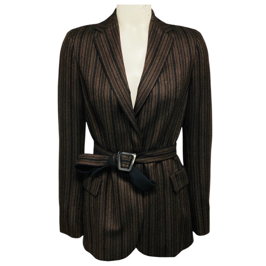 Akris Brown / Black Striped Cashmere Jacket with Belt