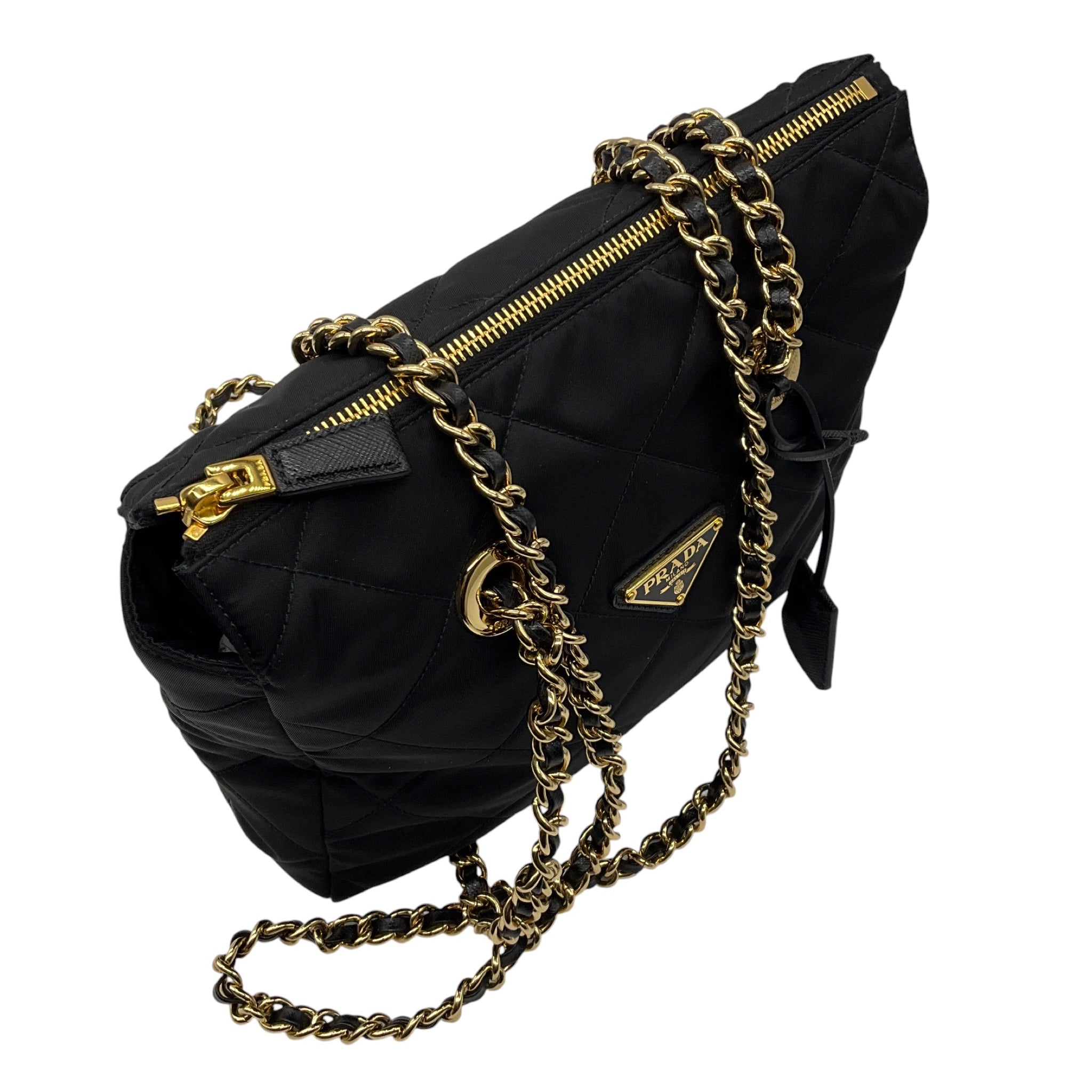 Prada Black Re-Nylon Impuntu Quilted Re-Edition 1995 Chaine Small Tote Bag