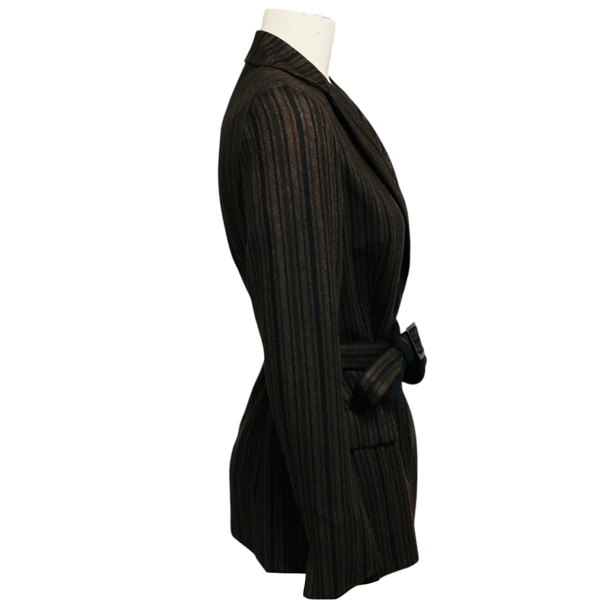 Akris Brown / Black Striped Cashmere Jacket with Belt
