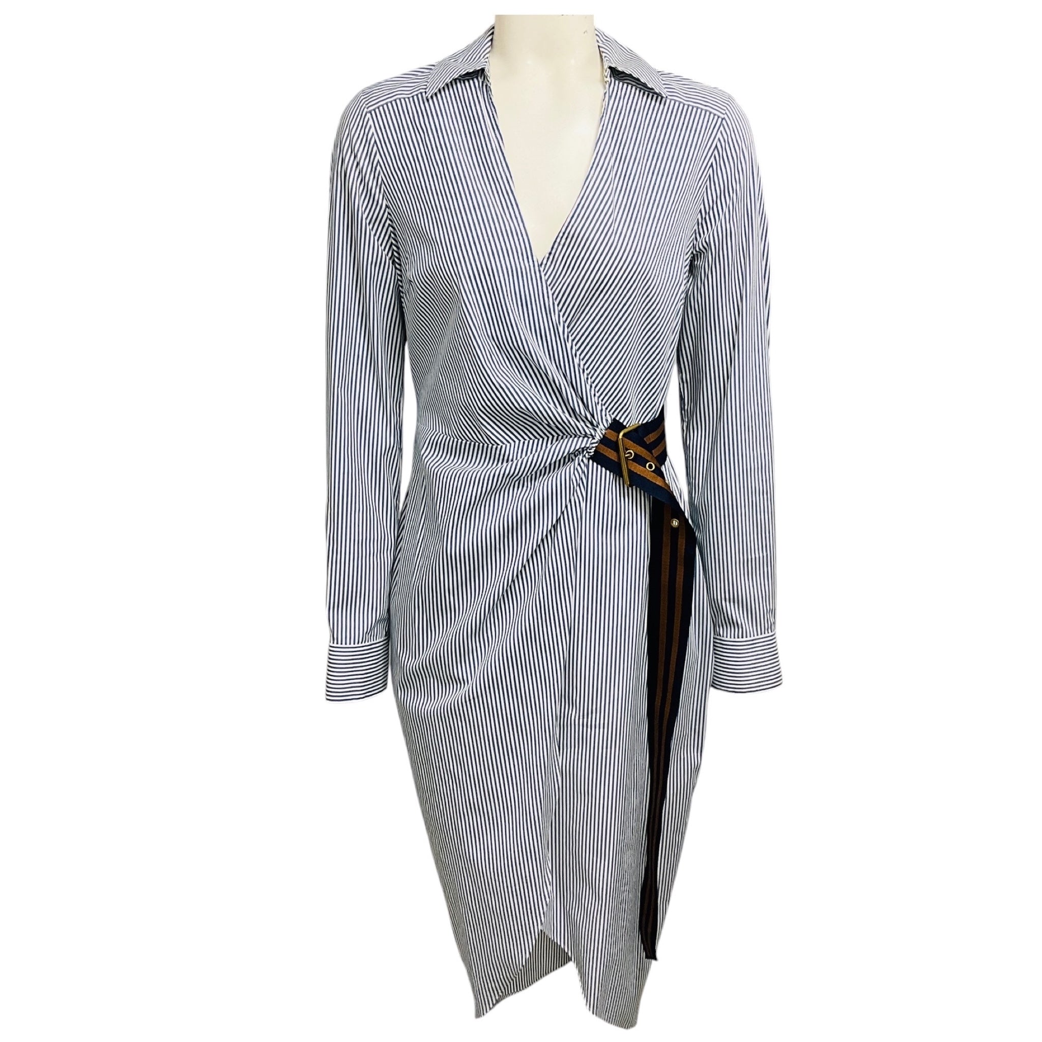Veronica Beard Blue / Off White Jacinda Striped Stretch Cotton Poplin Shirtdress / Midi Dress