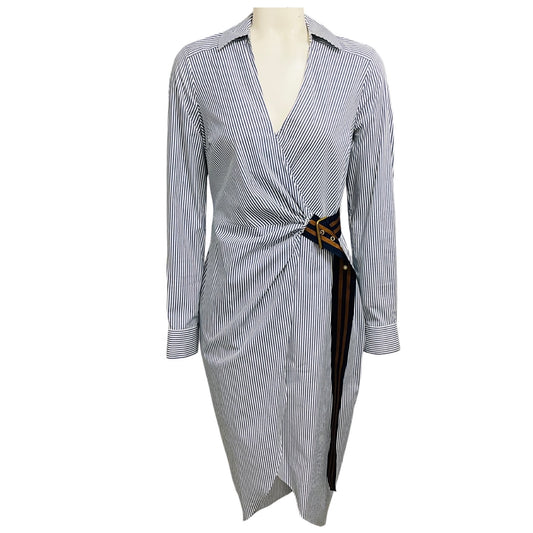 Veronica Beard Blue / Off White Jacinda Striped Stretch Cotton Poplin Shirtdress / Midi Dress