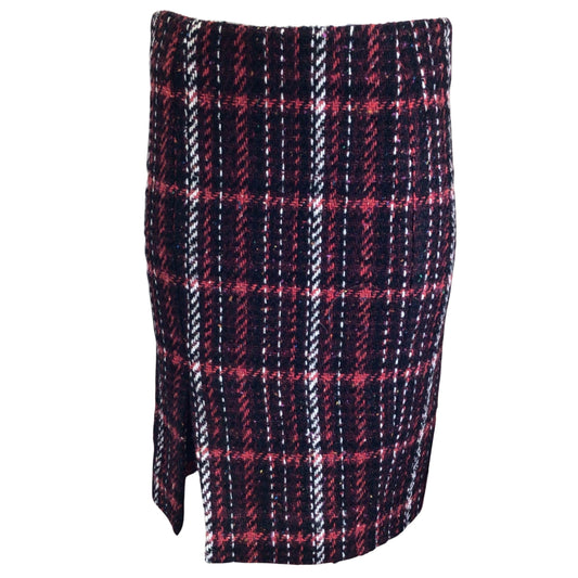 Marni Red / Black Multi Plaid Wool Tweed Pencil Skirt