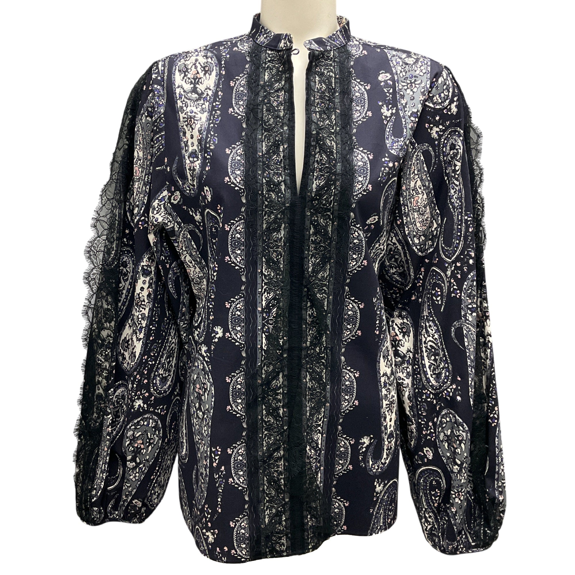 Giambattista Valli Blue / White Paisley Printed Cotton Top