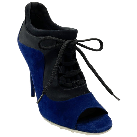 Miu Miu Blue Suede Lace Up Peep Toe Booties
