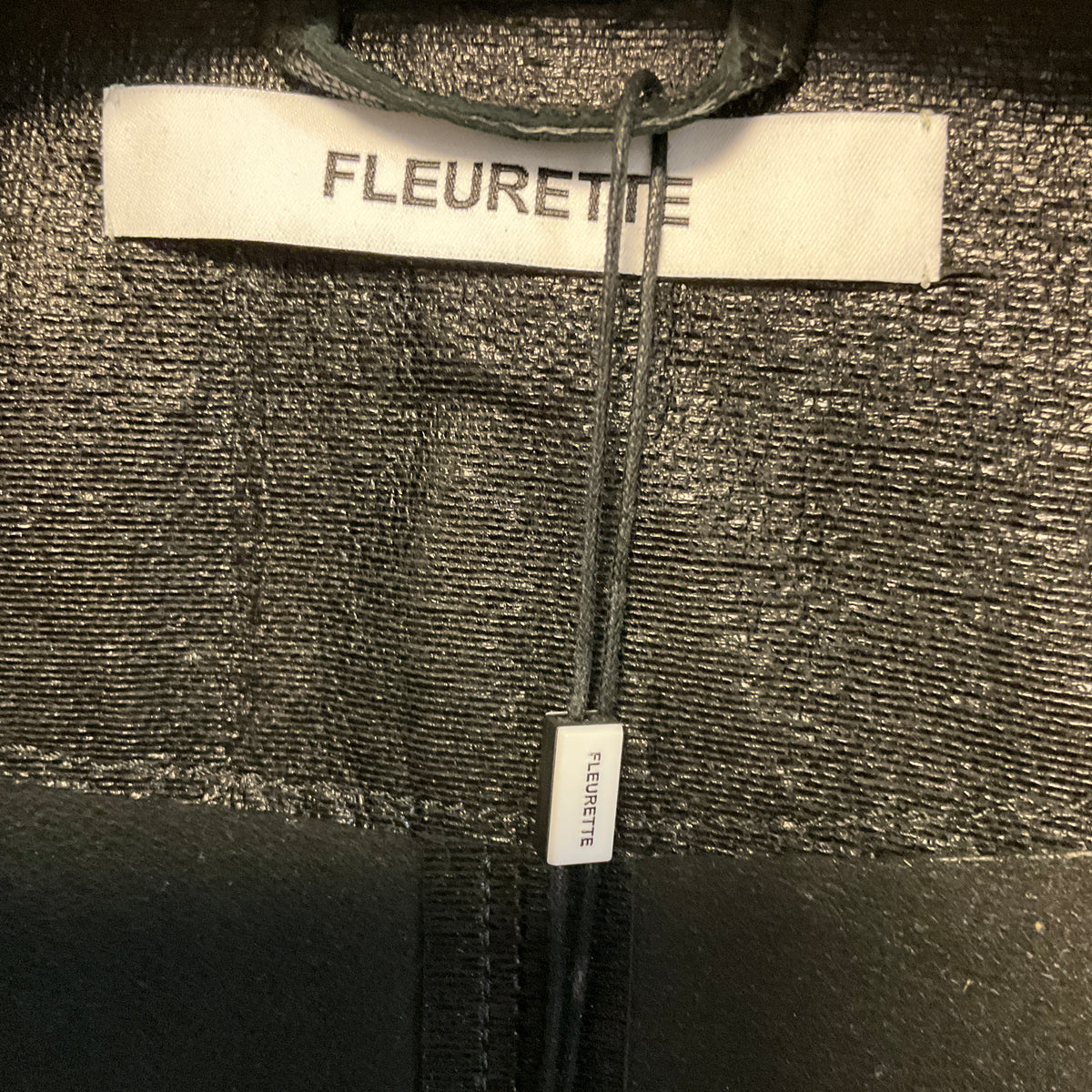 Fleurette Metallic Black Mid Length Leather Coat with Belt