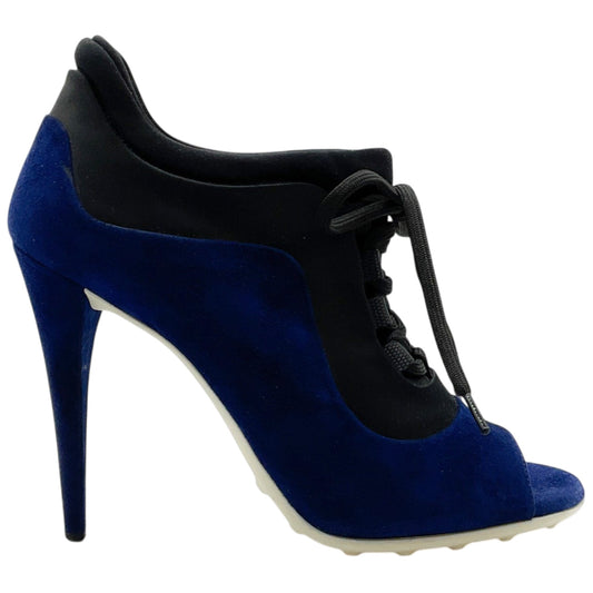 Miu Miu Blue Suede Lace Up Peep Toe Booties