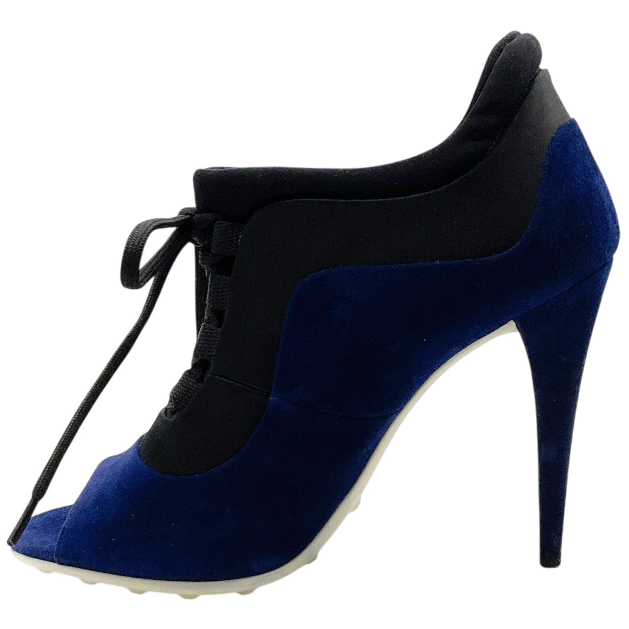 Miu Miu Blue Suede Lace Up Peep Toe Booties