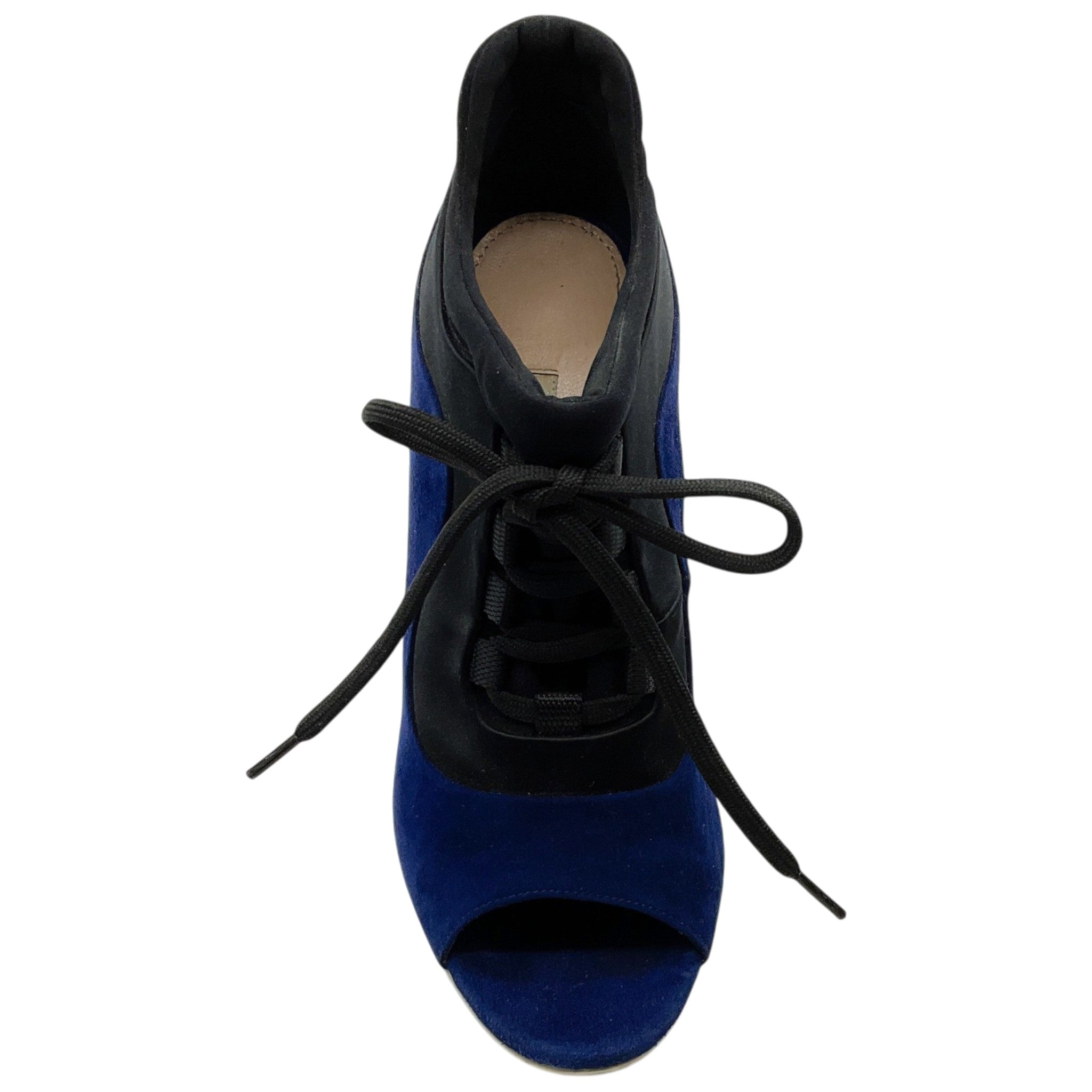 Miu Miu Blue Suede Lace Up Peep Toe Booties
