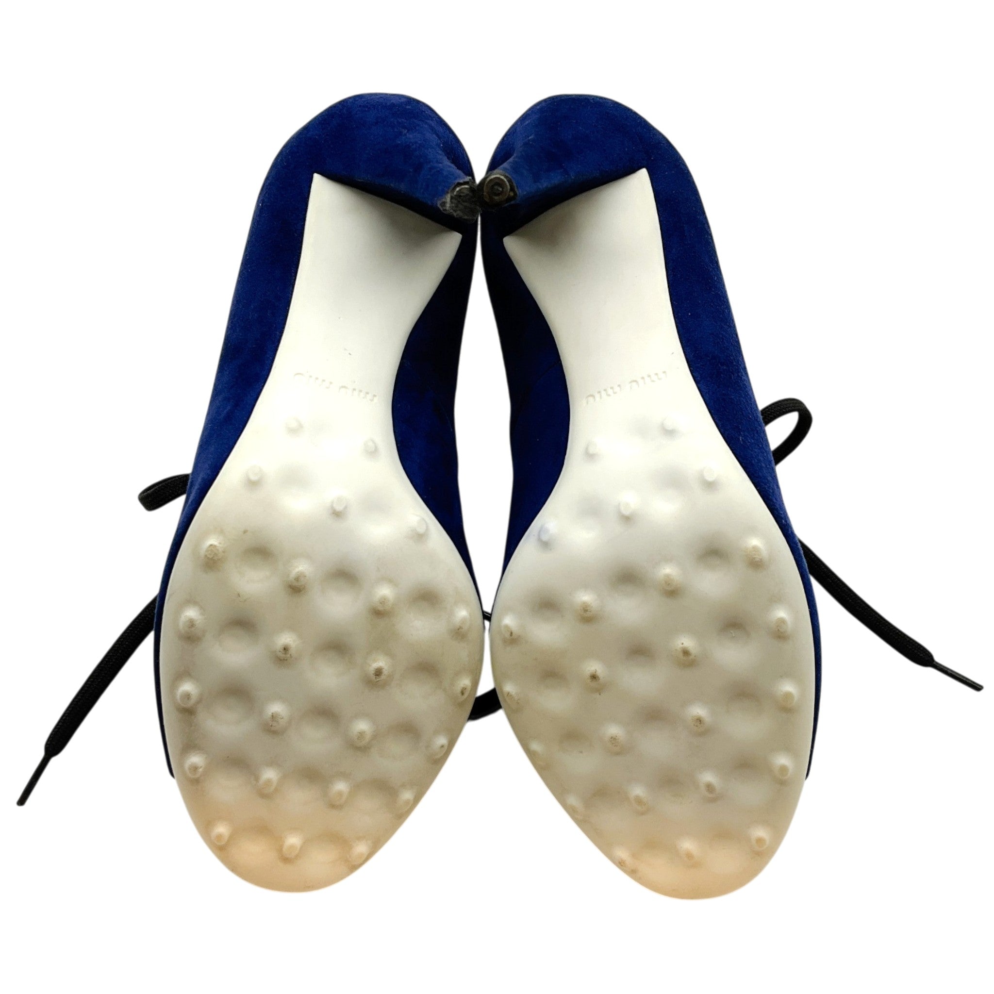 Miu Miu Blue Suede Lace Up Peep Toe Booties