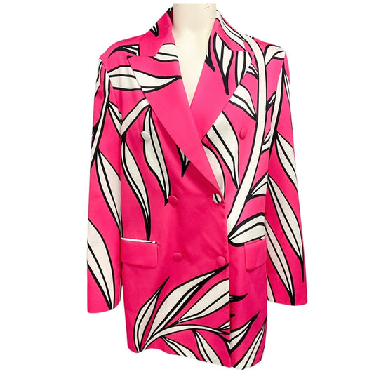 Rochas Hot Pink / White / Black Floral Print Structured Blazer Jacket