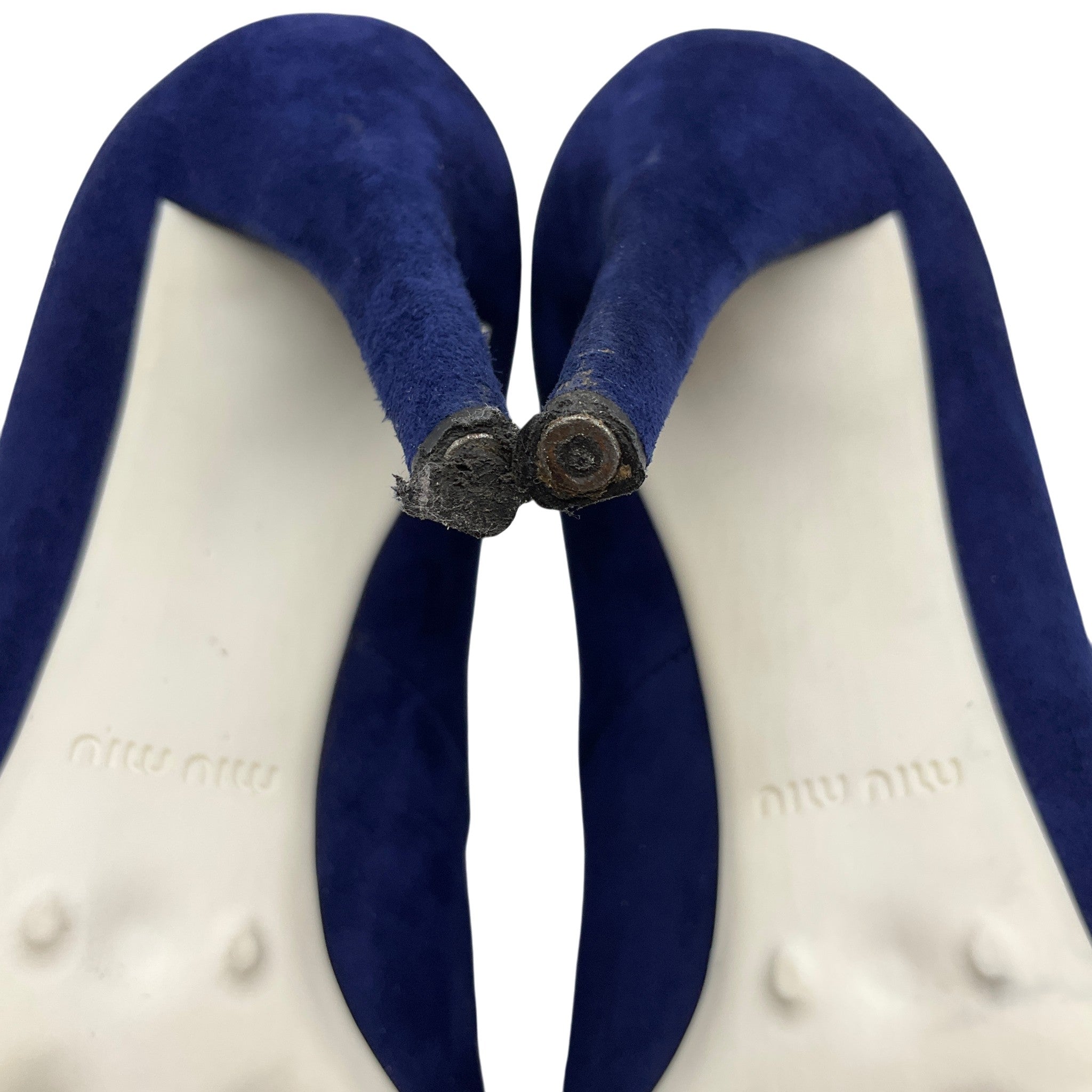 Miu Miu Blue Suede Lace Up Peep Toe Booties