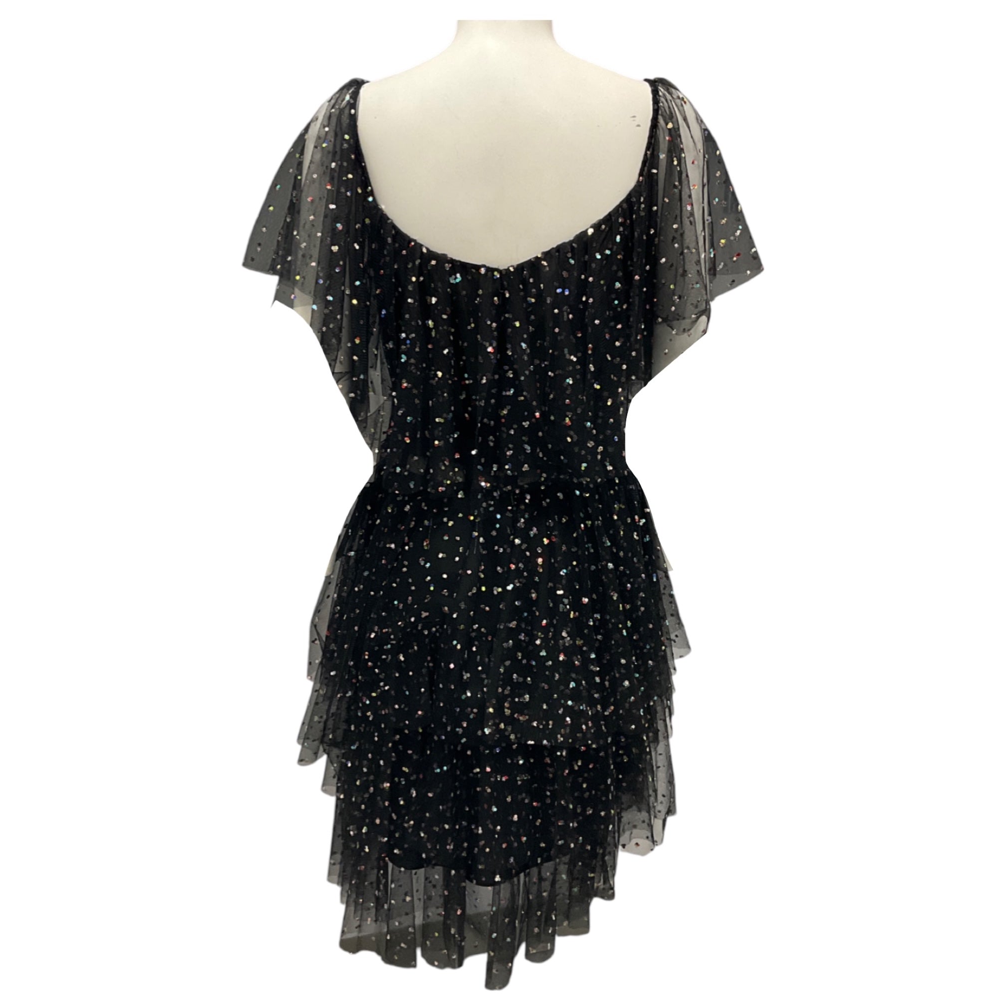 Gemy Maalouf Black Sequined Tiered Mesh Tulle Cocktail Dress