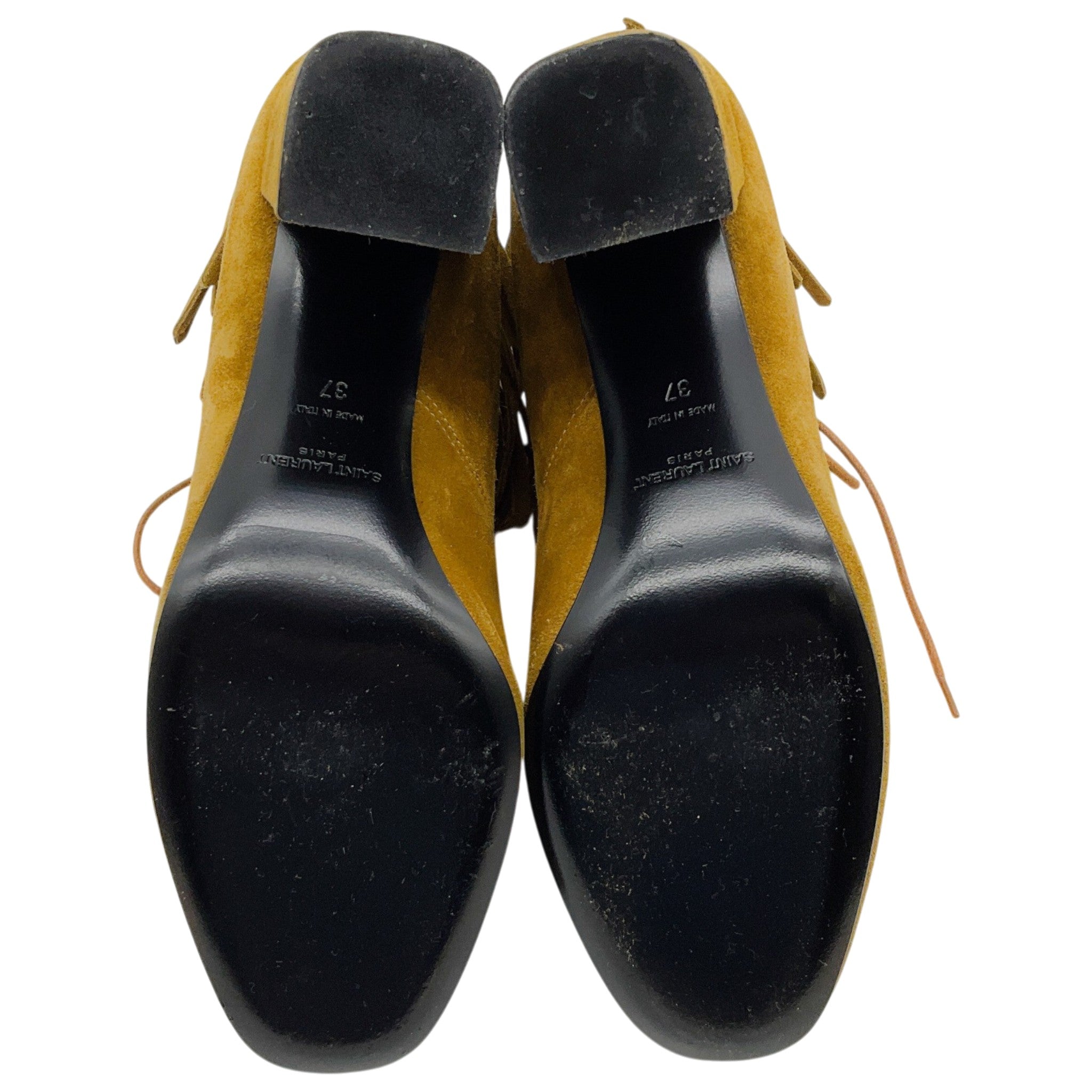 Saint Laurent Cognac Suede Fringe Lace Up Ankle Boots