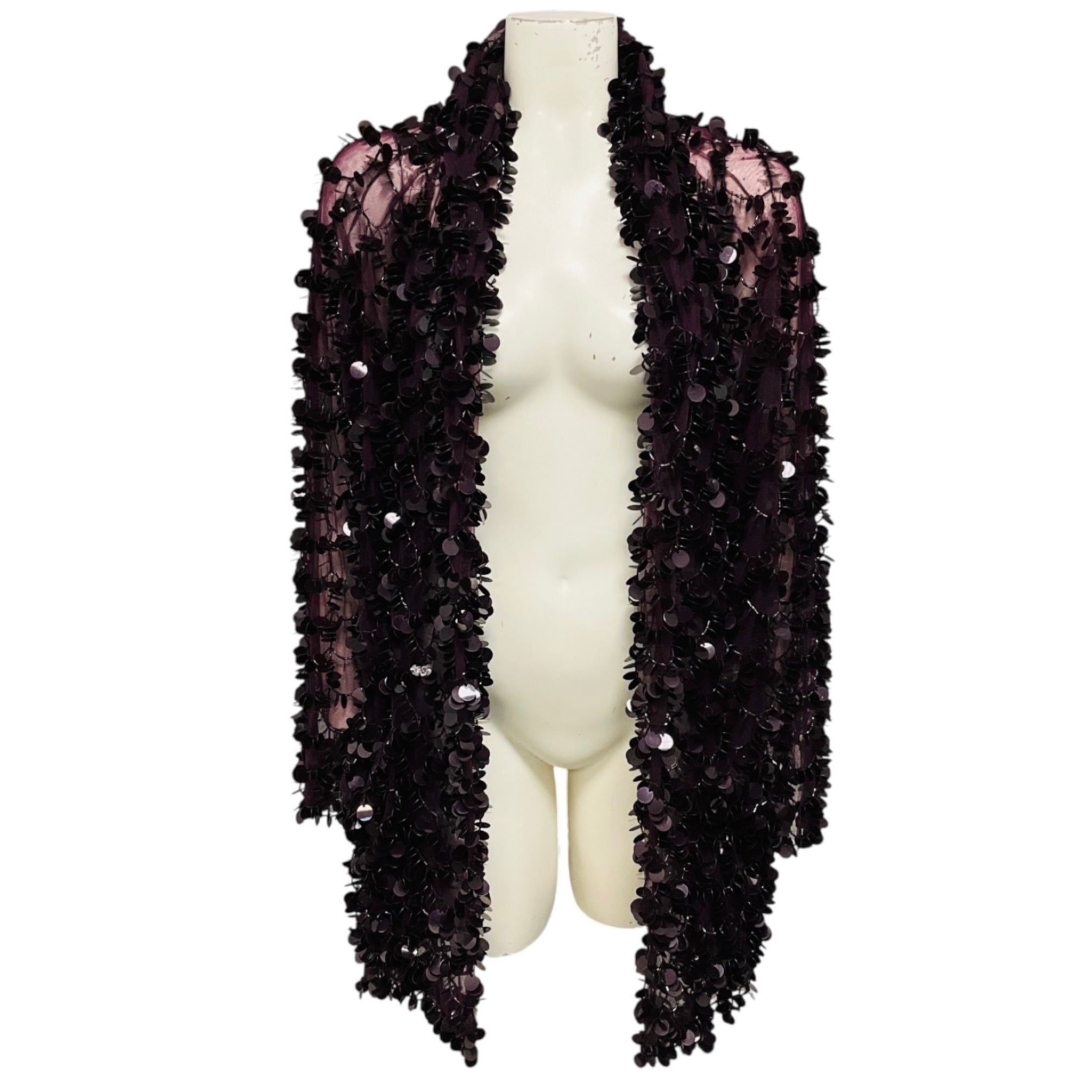Jenny Packham Purple Sequin and Bead Embellished Mesh Tulle Jacket