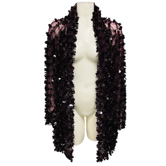 Jenny Packham Purple Sequin and Bead Embellished Mesh Tulle Jacket