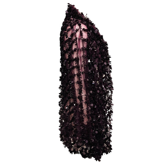 Jenny Packham Purple Sequin and Bead Embellished Mesh Tulle Jacket