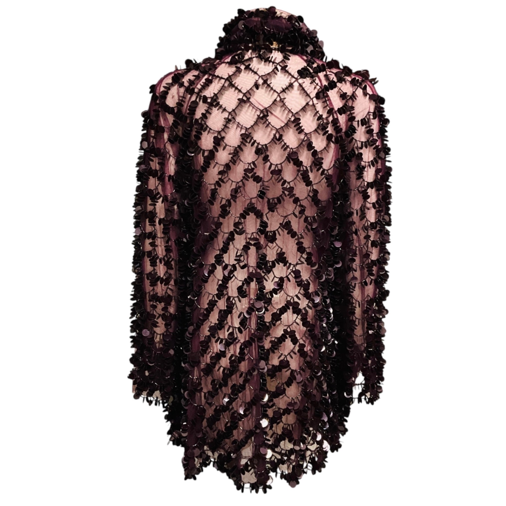 Jenny Packham Purple Sequin and Bead Embellished Mesh Tulle Jacket