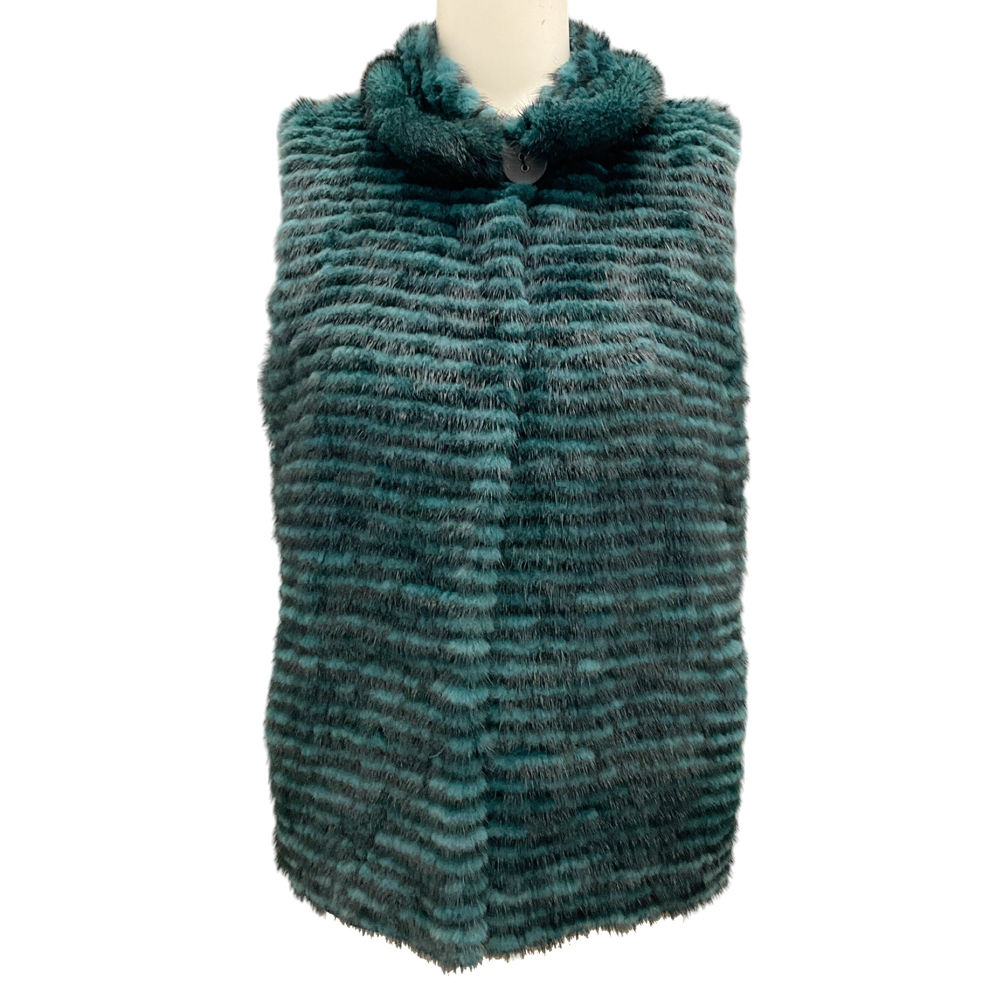 Gorski Teal Dyed Mink Fur Horizontal Layered Vest