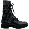 Load image into Gallery viewer, Fendi Black Leather & FF Motif Sock Knit Rockoko Combat Boots
