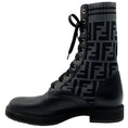 Load image into Gallery viewer, Fendi Black Leather & FF Motif Sock Knit Rockoko Combat Boots
