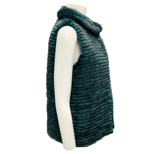 Gorski Teal Dyed Mink Fur Horizontal Layered Vest