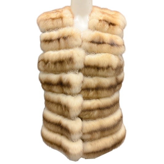 Tan Reversible Lace Trimmed Sable Fur and Cashmere Knit Vest