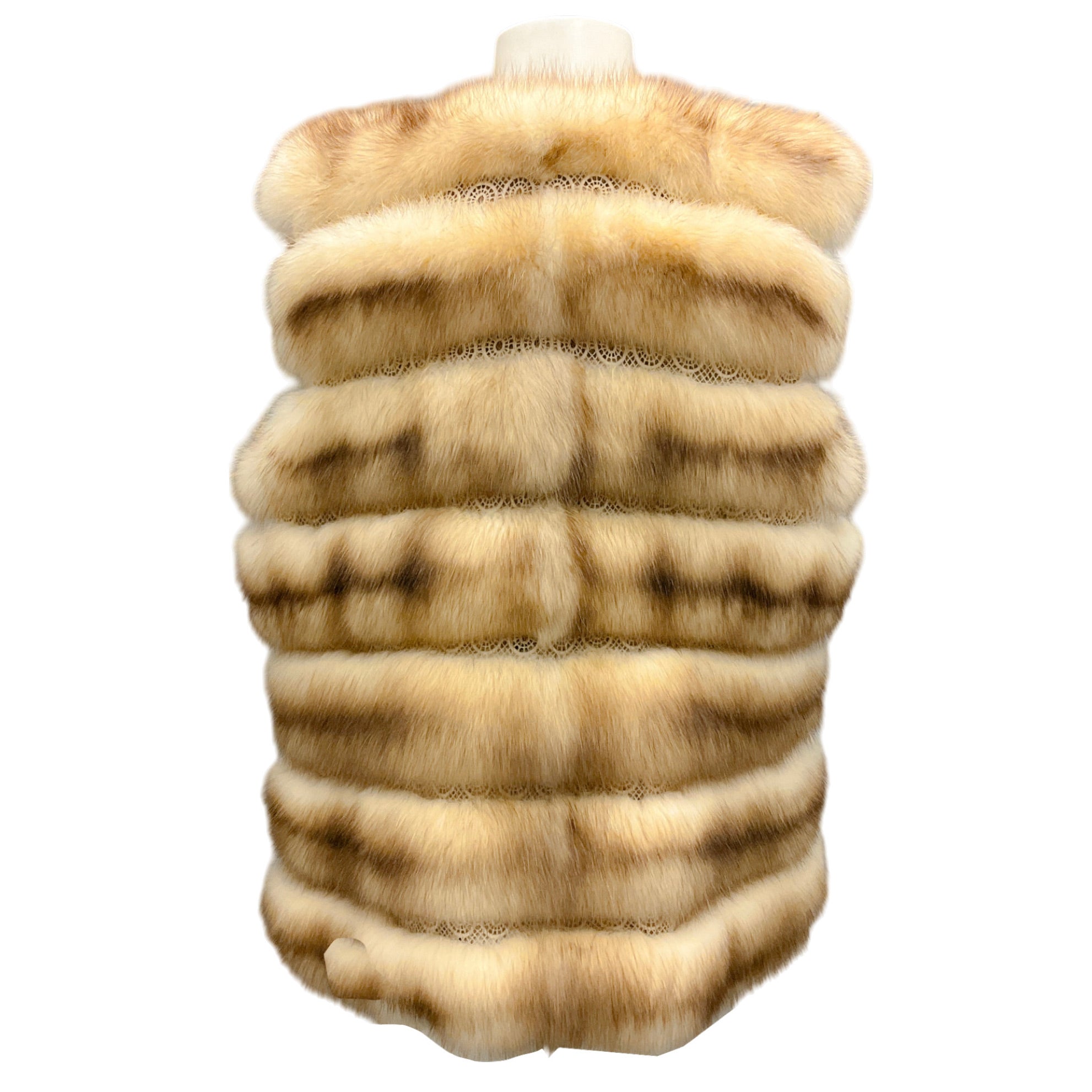 Tan Reversible Lace Trimmed Sable Fur and Cashmere Knit Vest